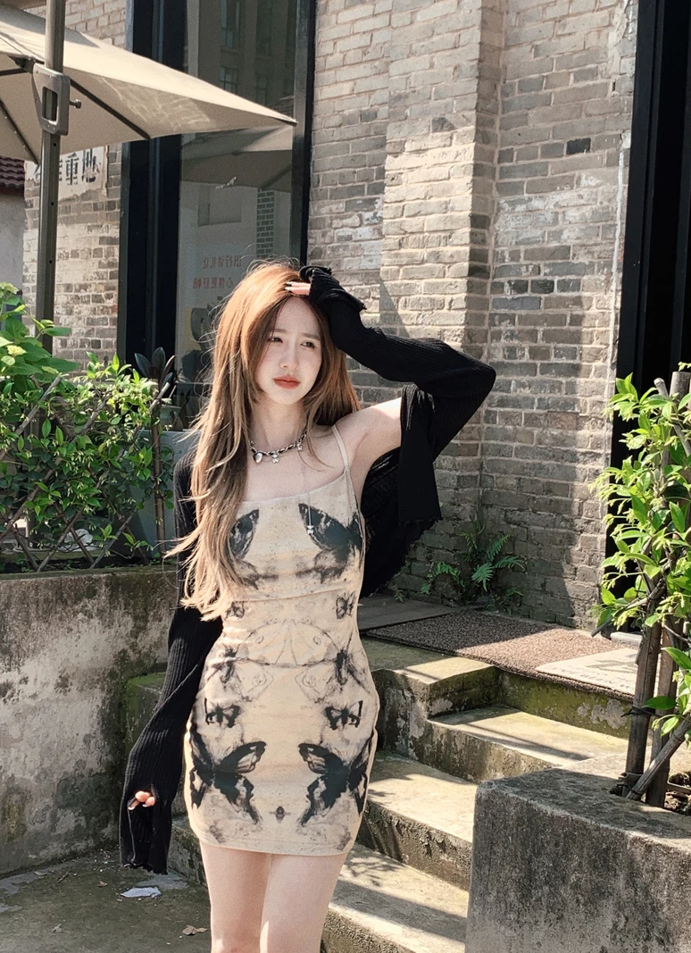 Butterfly Print Halter Dress