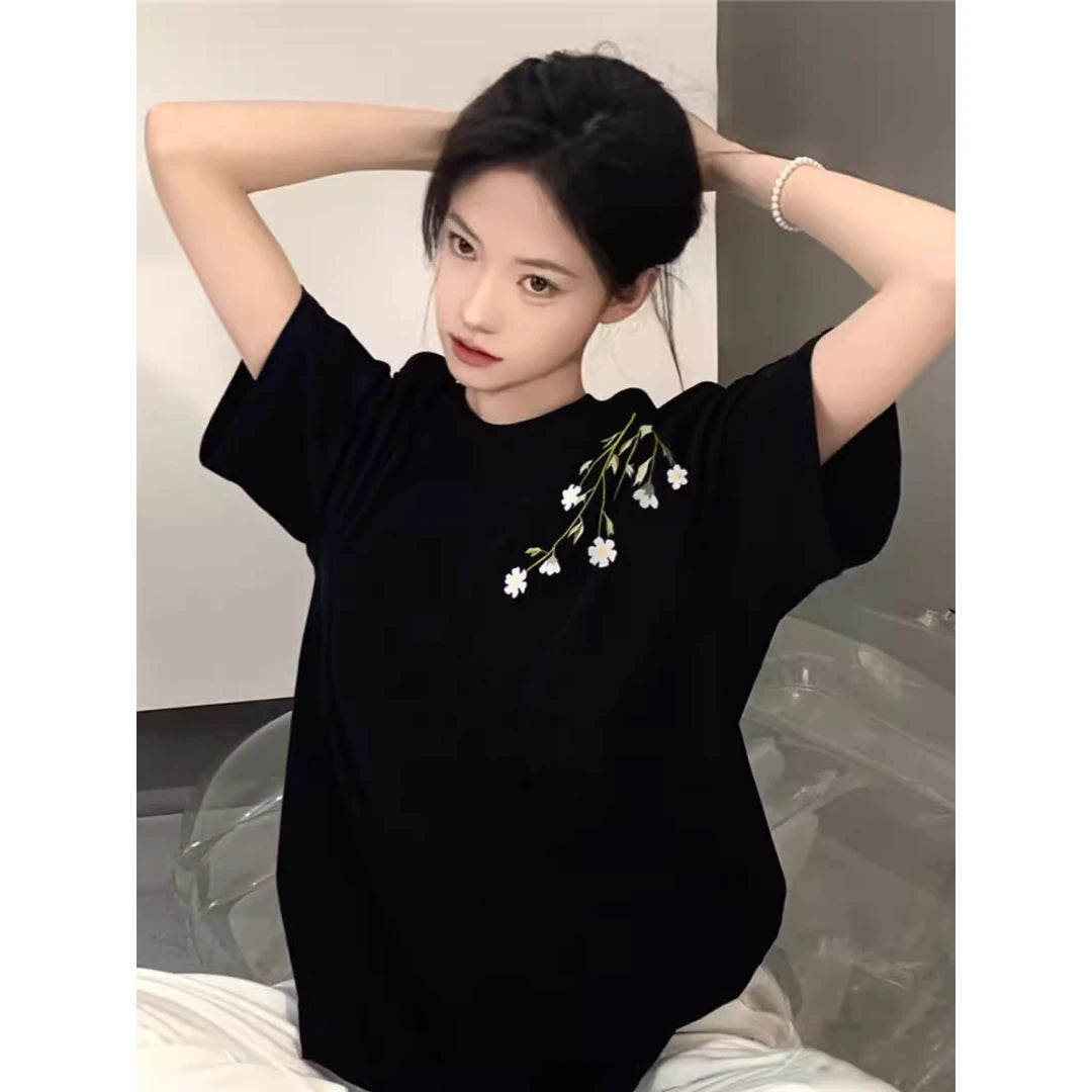 Creative Shoulder Print Short Sleeve Shirt