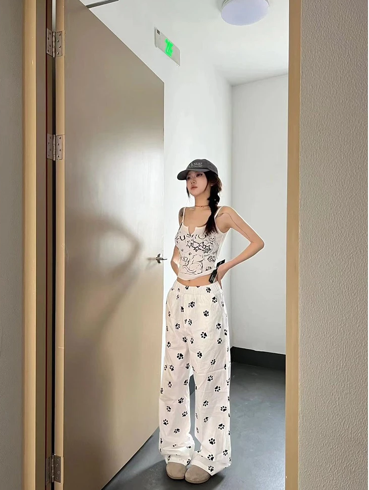 Cute Dog Feet Printed Pants
