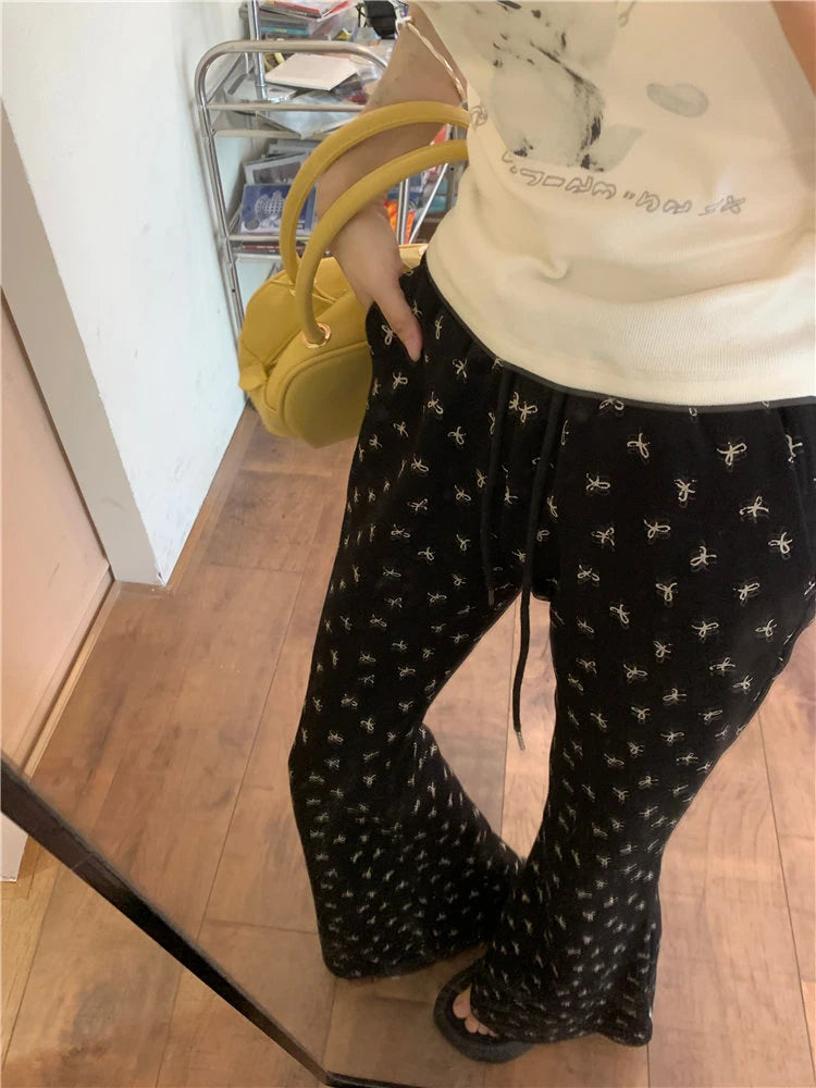 Bow Print Slim Casual Pants