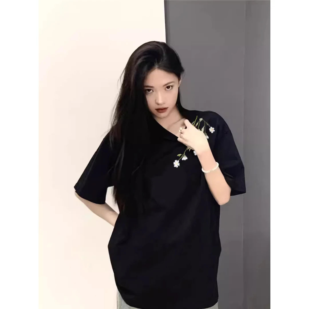 Creative Shoulder Print Short Sleeve Shirt