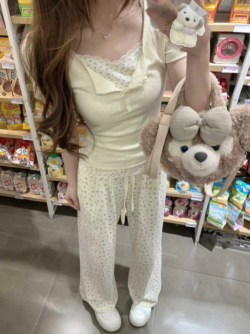 Floral High Waist Loose Casual Pants