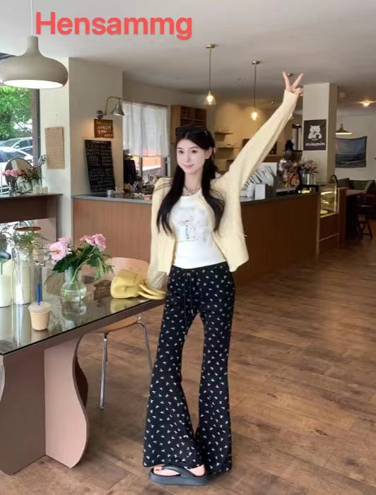 Bow Print Slim Casual Pants