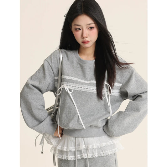 Lace Splicing Lace Up Waist Set