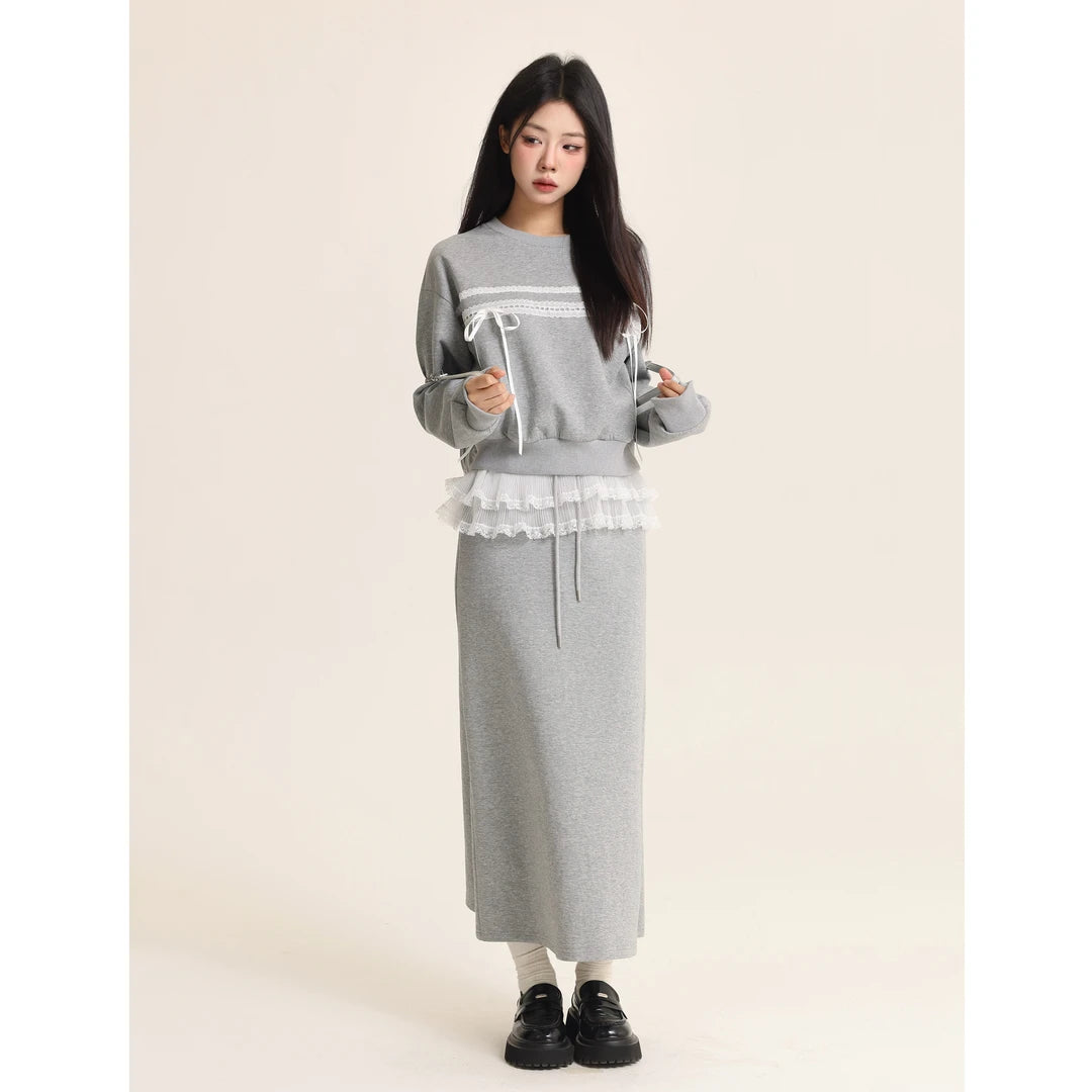 Lace Splicing Lace Up Waist Set