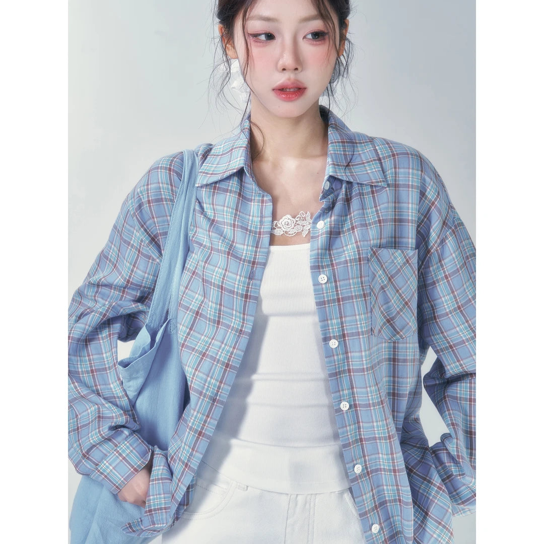 Loose Casual Lapel Plaid Plaid Shirt