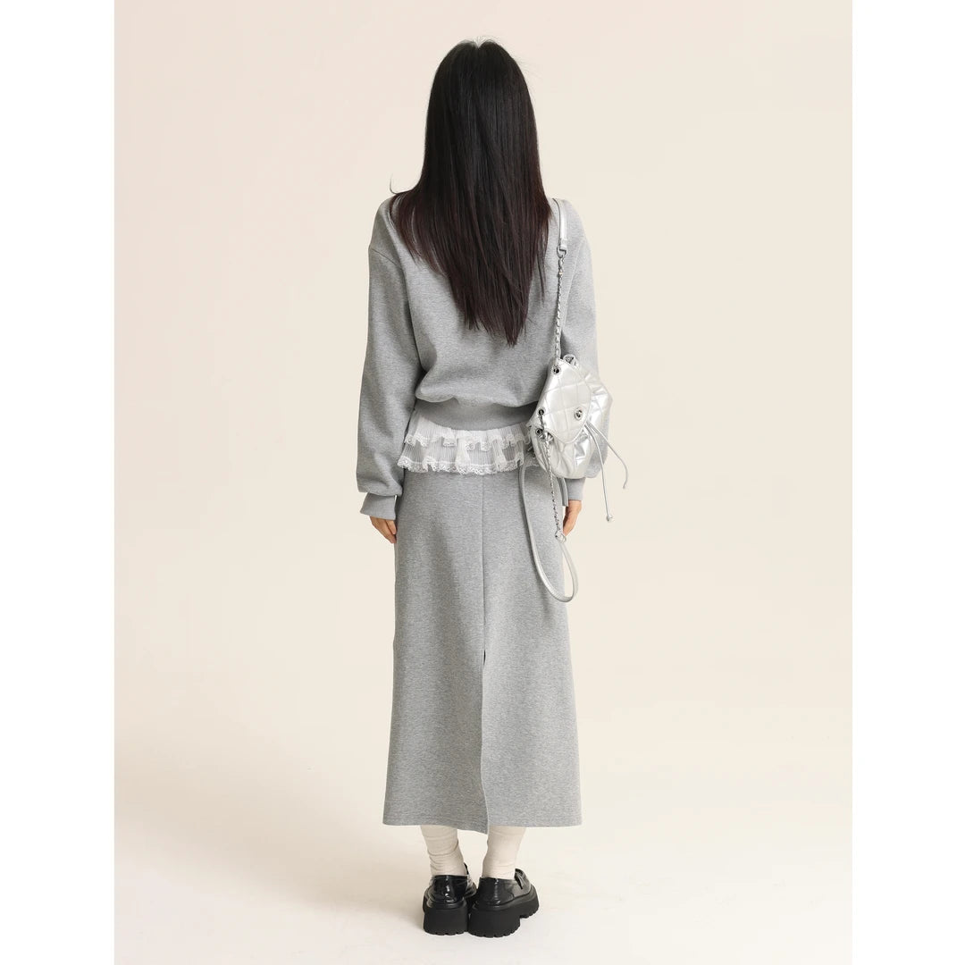Lace Splicing Lace Up Waist Set