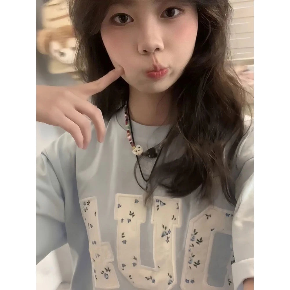 Floral Letter Print Casual Loose Shirt