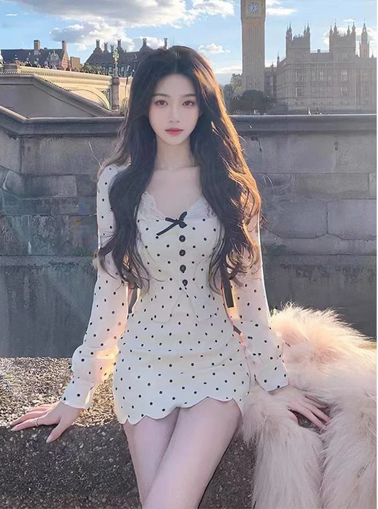 Polka Dot Flower Print Package Hip Skirt Set