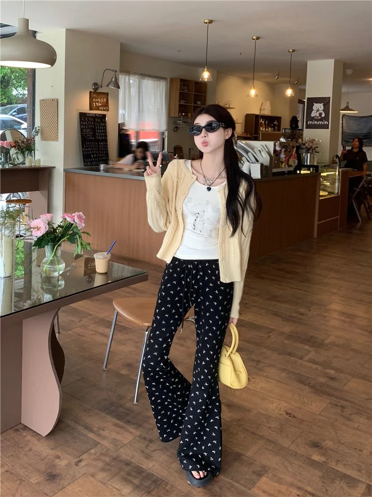 Bow Print Slim Casual Pants