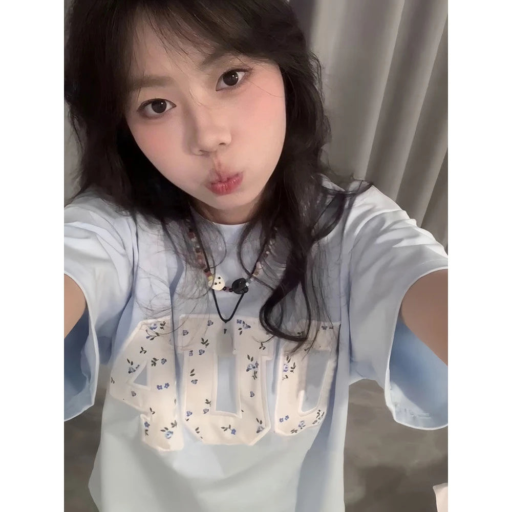 Floral Letter Print Casual Loose Shirt