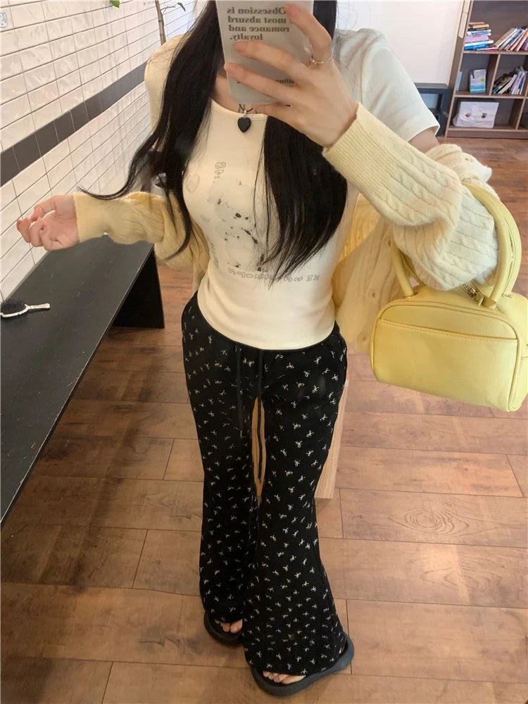 Bow Print Slim Casual Pants
