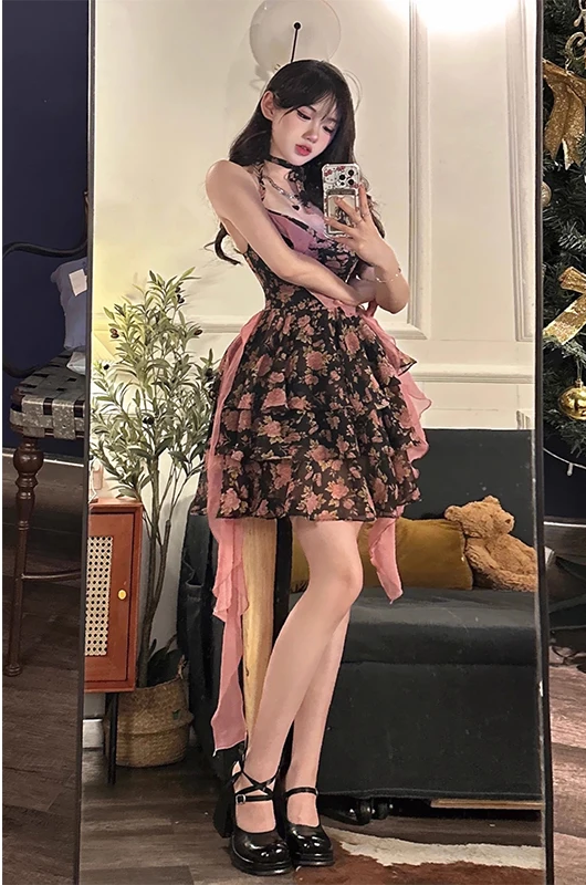 Rose Floral Halter Dress