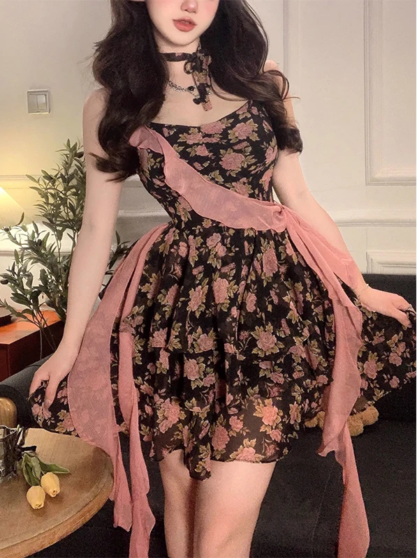 Rose Floral Halter Dress