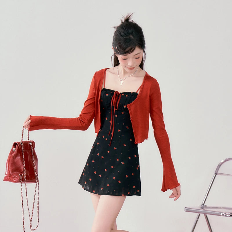 Slim Fit Halter Knit Cardigan Dress