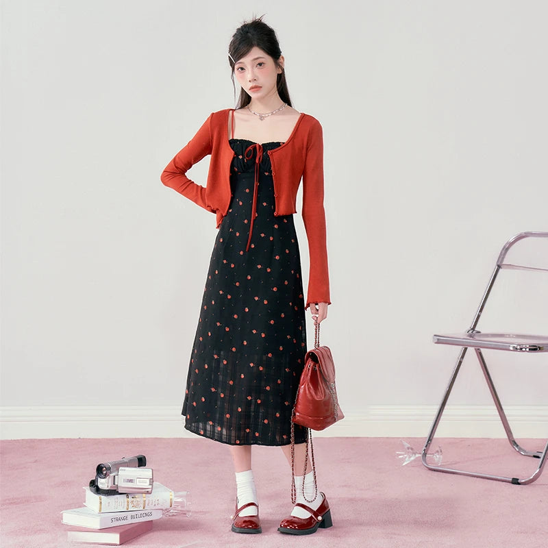 Slim Fit Halter Knit Cardigan Dress