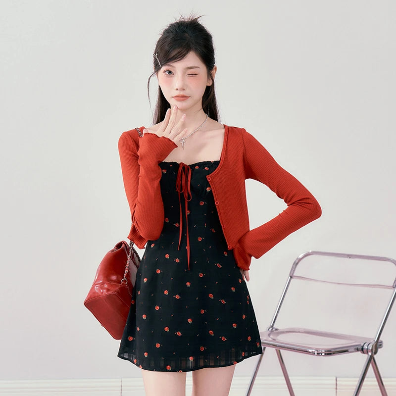 Slim Fit Halter Knit Cardigan Dress