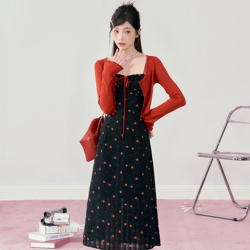 Slim Fit Halter Knit Cardigan Dress